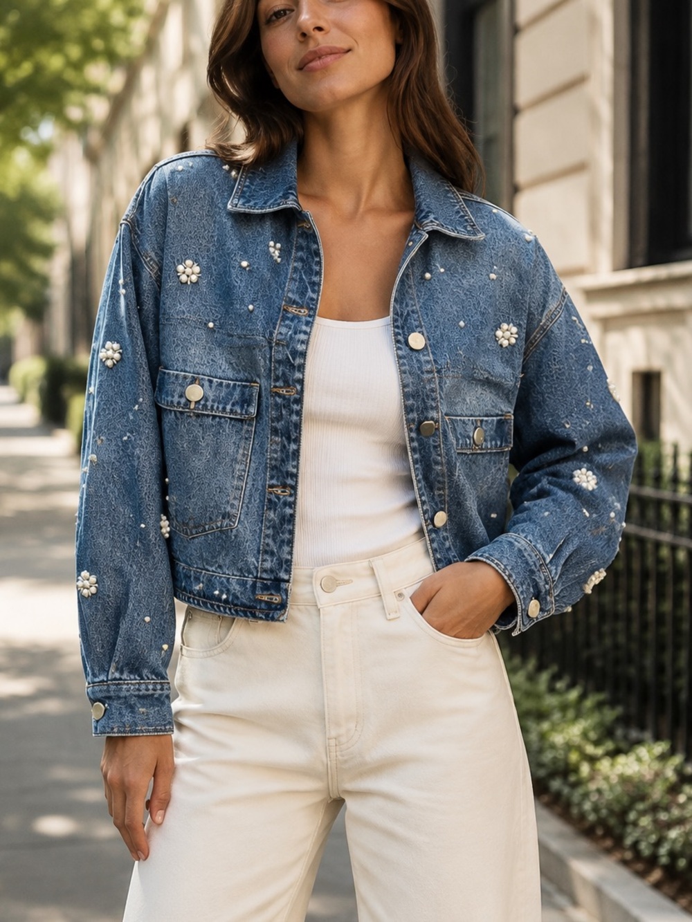 Blanknyc Pearl Embellished Denim Jacket